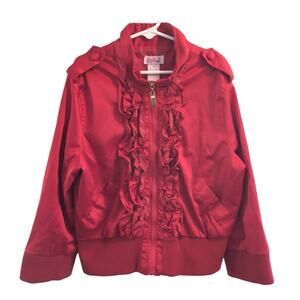 VTG MADRAG Full Zip Ruffled Front Bomber Flight Jacket in Red  GIRLS M 6/7